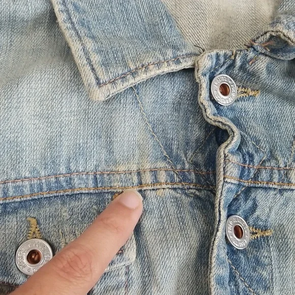 Polo Jeans Co Ralph Lauren Y2K Distressed Cropped Blue Denim Trucker Jacket Sz M - Picture 12 of 12